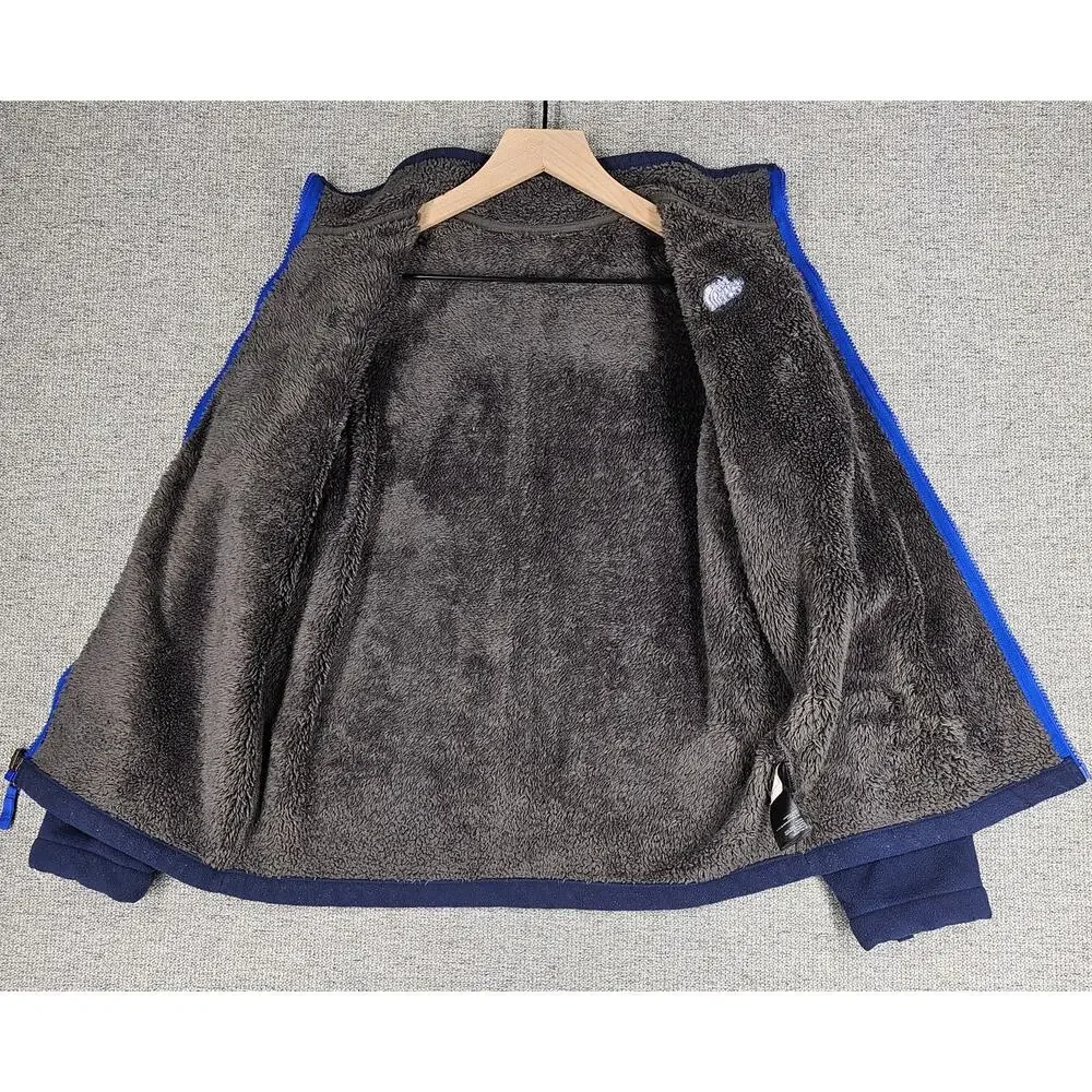 THE NORTH FACE FULL-ZIP FLEECE JACKET – SIZE L – NAVY / GRAY – BRIGHT BLUE LOGO